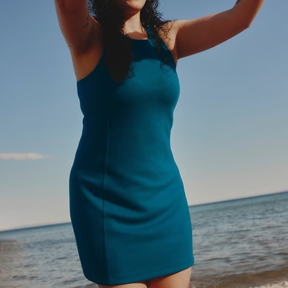 Athleta Seasoft Rib Mini Tank Dress Size S/T in Coastal Teal New With Tags‎